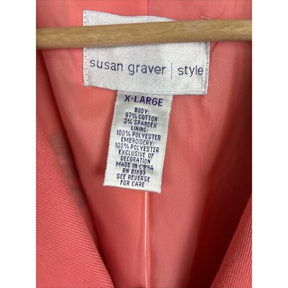 NEW Susan Graver Women Blazer Jacket Sz XL Orange Coral Embroidered Floral Artsy - Picture 6 of 8
